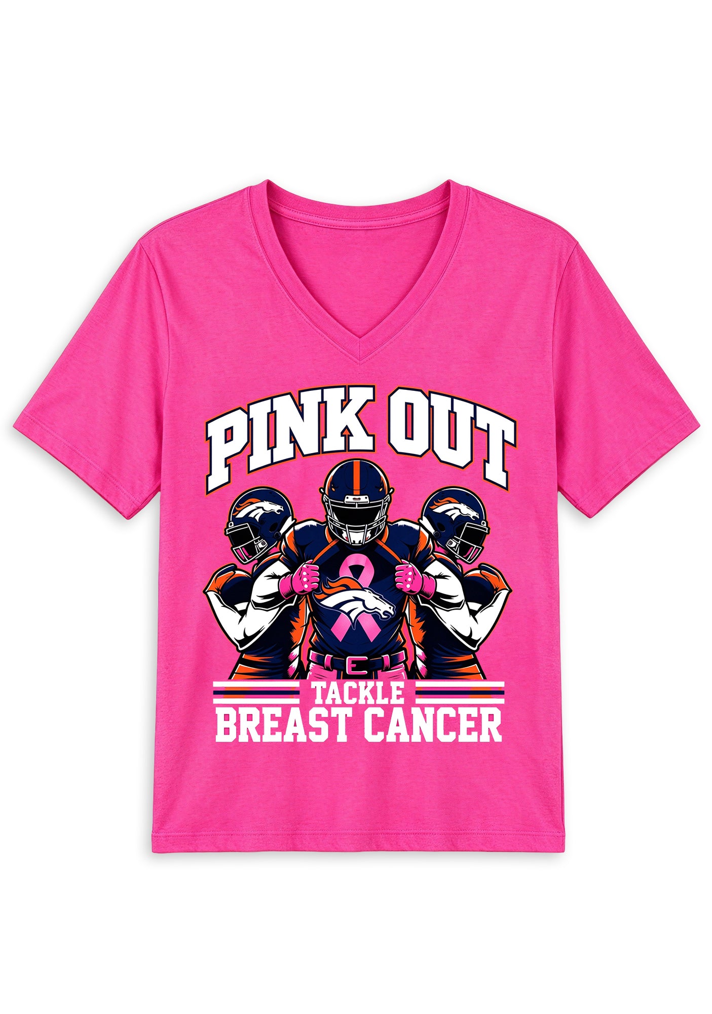Denver Broncos Pink Out Tackle Breast Cancer Awareness V-Neck T-Shirt Secondary image