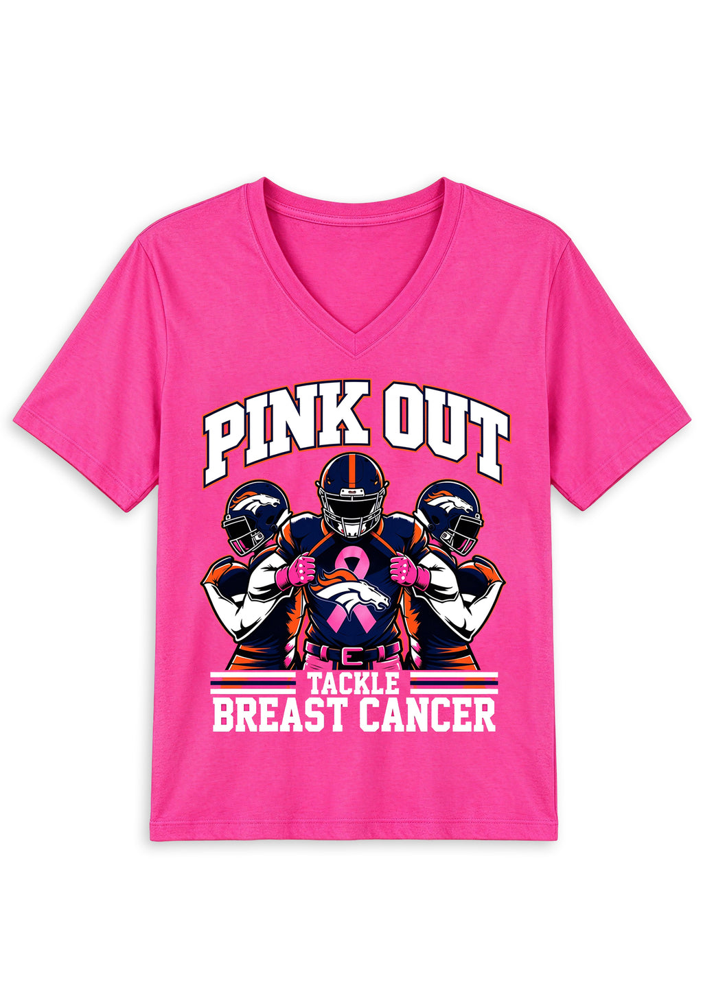 Denver Broncos Pink Out Tackle Breast Cancer Awareness V-Neck T-Shirt