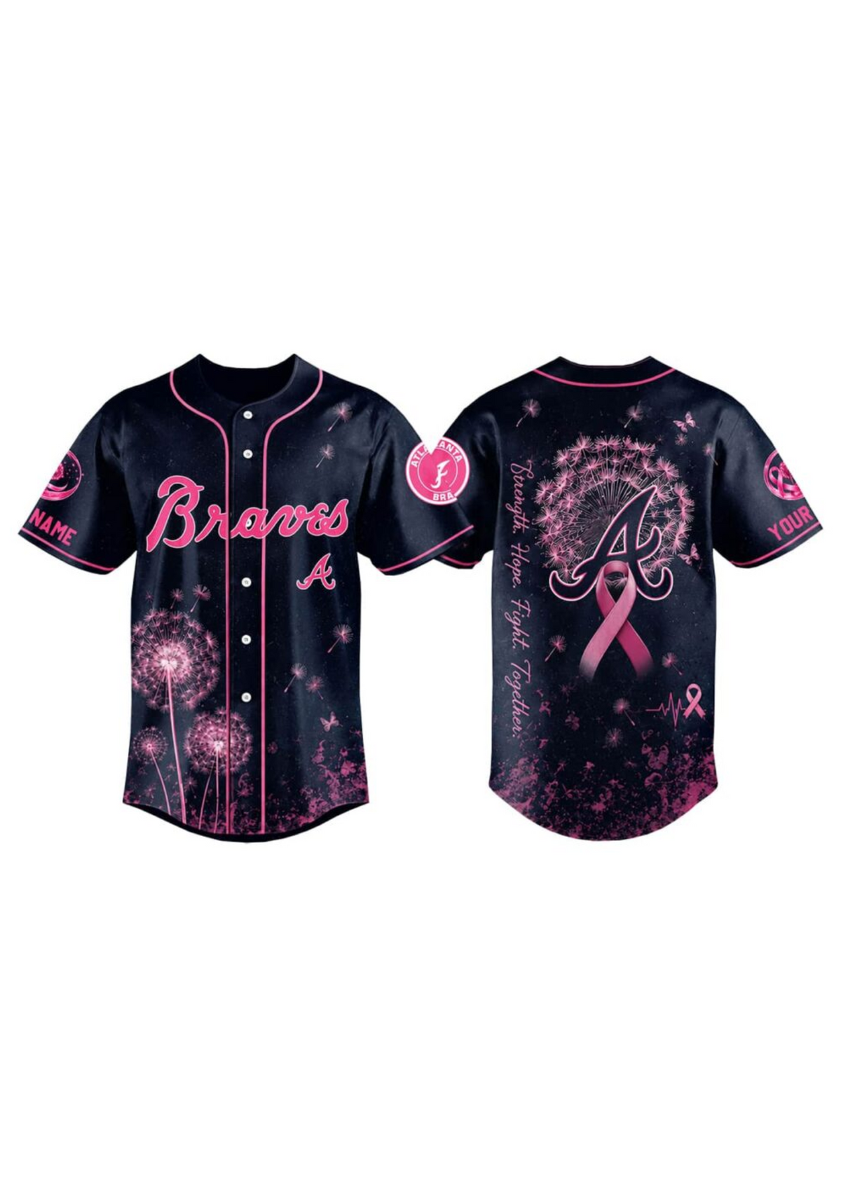 Atlanta Braves Breast Cancer Awareness Dandelion V-Neck T-Shirt