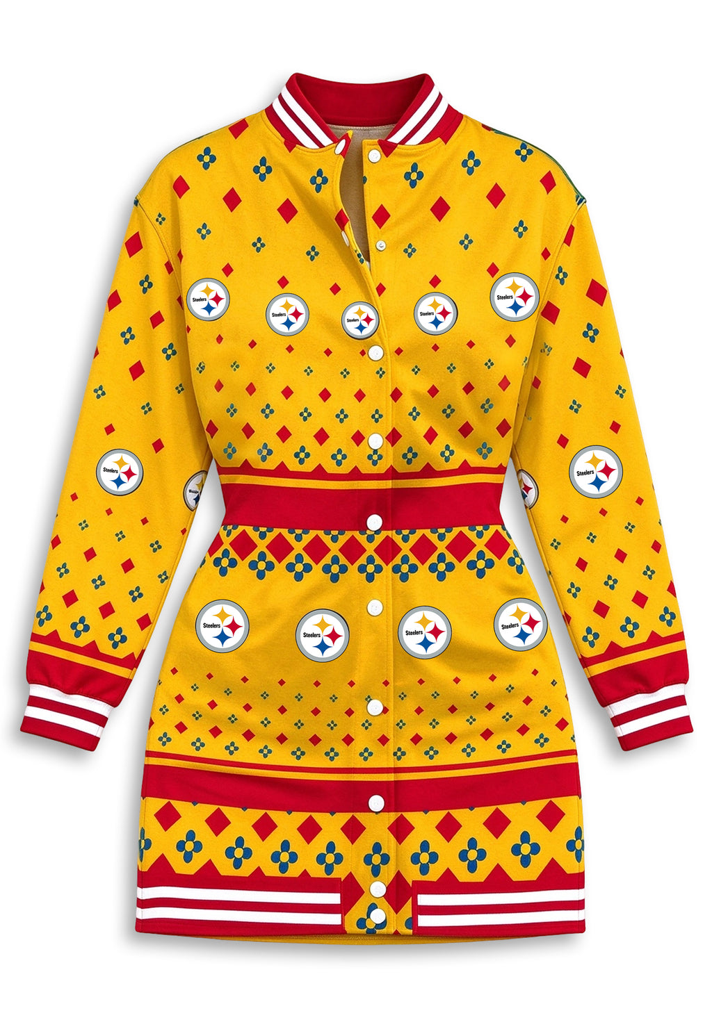 Women's Pittsburgh Steelers Holiday Geometric Button Down Jacket Dress