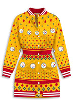 Women's Pittsburgh Steelers Holiday Geometric Button Down Jacket Dress