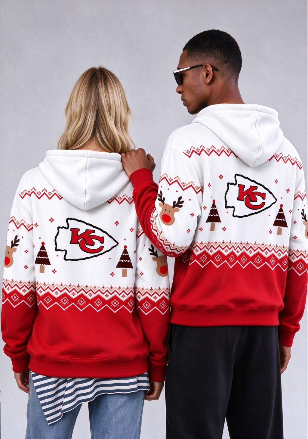Kansas City Chiefs Christmas Fair Isle Print Couple Hoodie