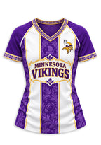 Women's Minnesota Vikings Floral Baroque Striped V-Neck T-Shirt