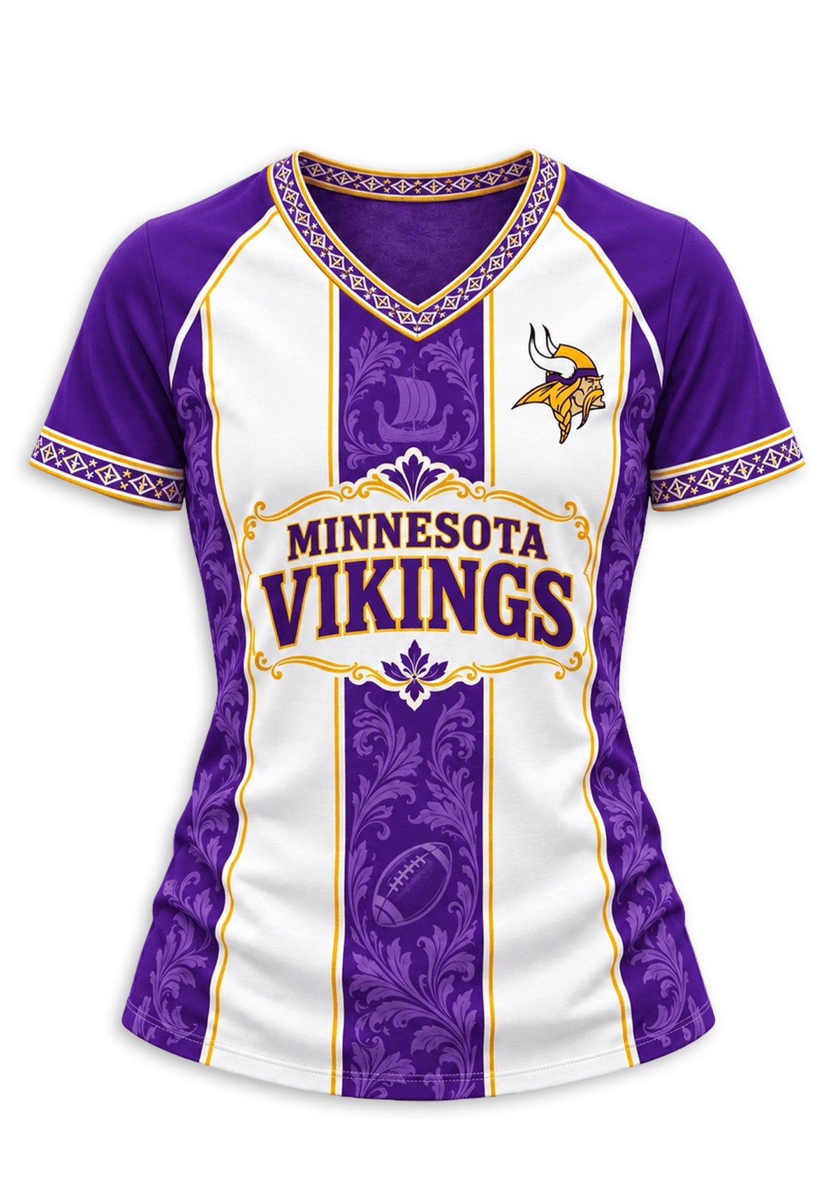 Women's Minnesota Vikings Floral Baroque Striped V-Neck T-Shirt