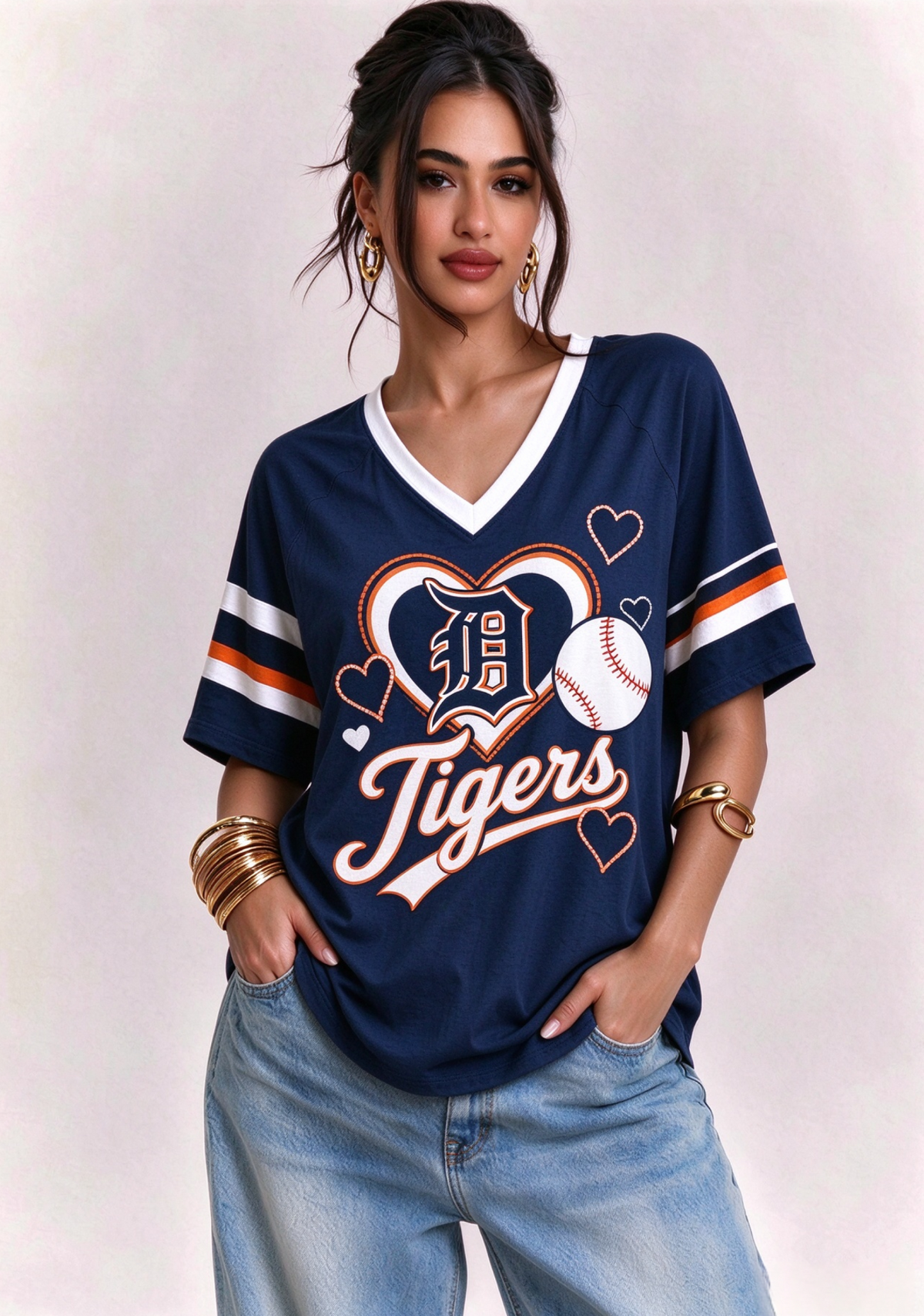 Women Detroit Tigers Baseball Graphic V-Neck T-Shirt