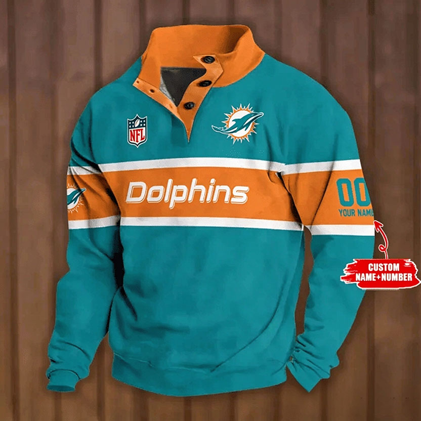Men's Miami Dolphins Button Mock Neck Sweatshirt