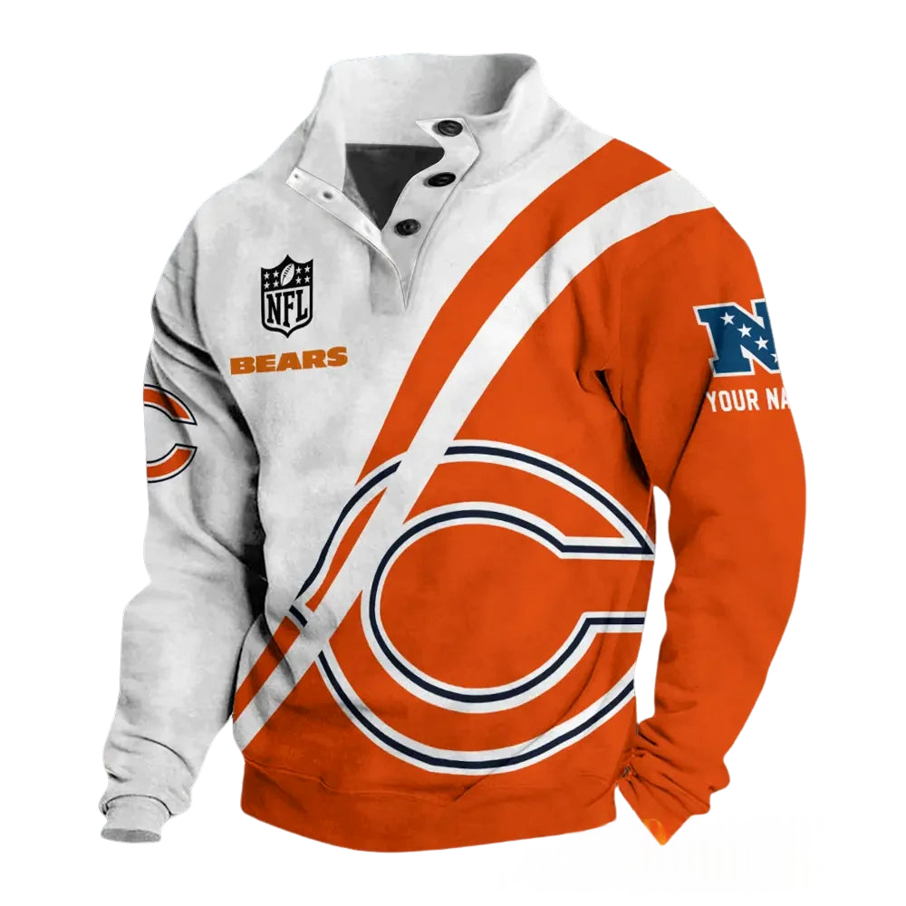 Chicago Bears Diagonal Custom Button Mock Neck Sweatshirt Main image