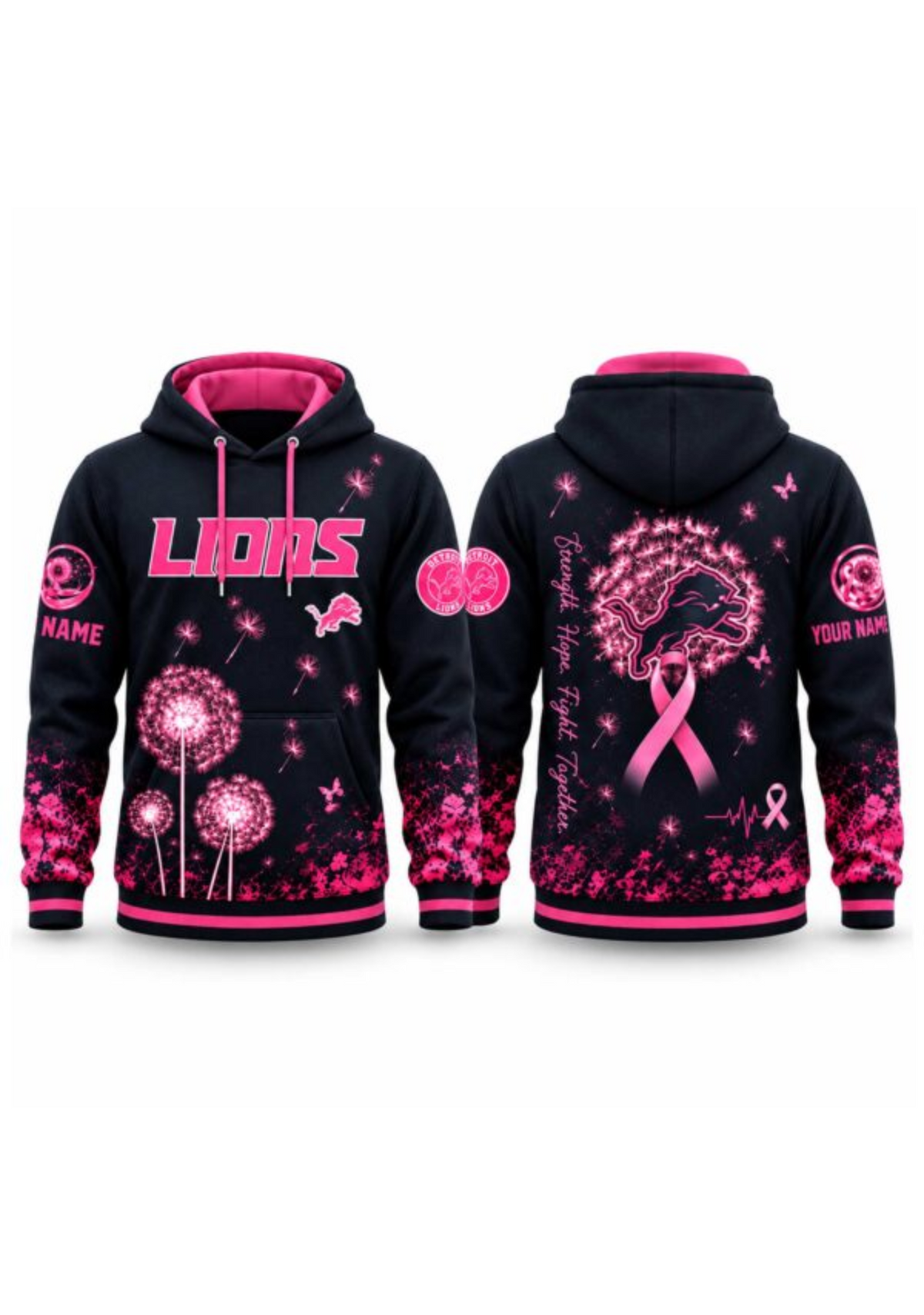 Detroit Lions Breast Cancer Awareness Dandelion Hoodie Main image