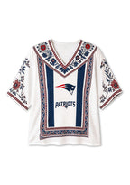 Boho Red Navy Floral New England Patriots V-Neck Blouse