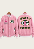 Green Bay Packers Breast Cancer Awareness Pink Ribbon Varsity Jacket