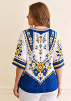 Women’s Los Angeles Rams Boho Floral V-Neck 3/4 Sleeve Shirt