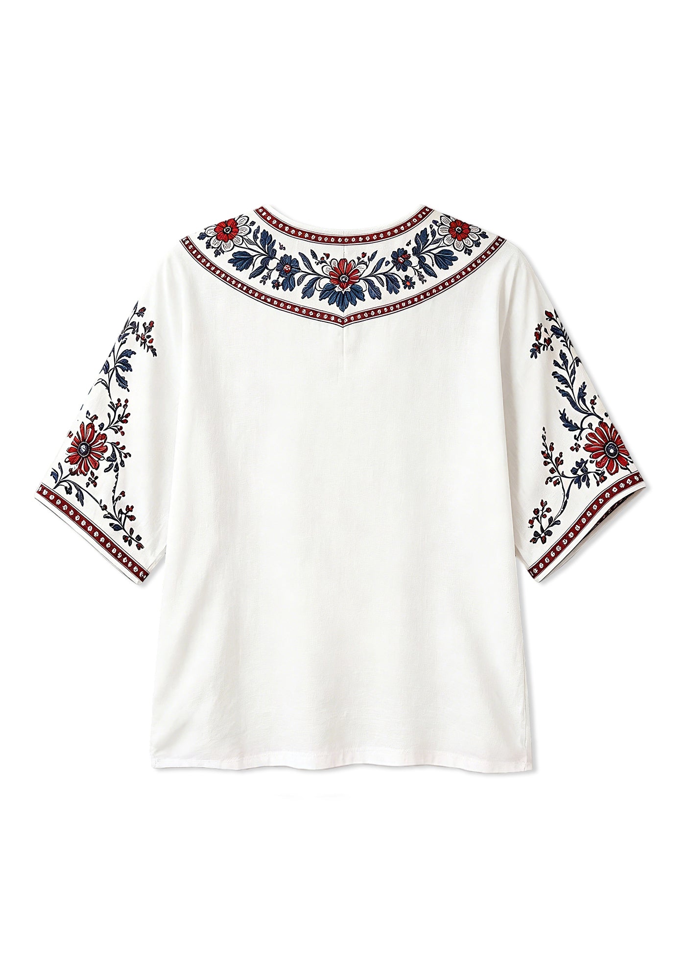 Boho Red Navy Floral New England Patriots V-Neck Blouse