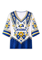 Women’s Los Angeles Rams Boho Floral V-Neck 3/4 Sleeve Shirt