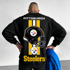 Pittsburgh Steelers Helmet Graphic Waffle Knit Crewneck Sweatshirt