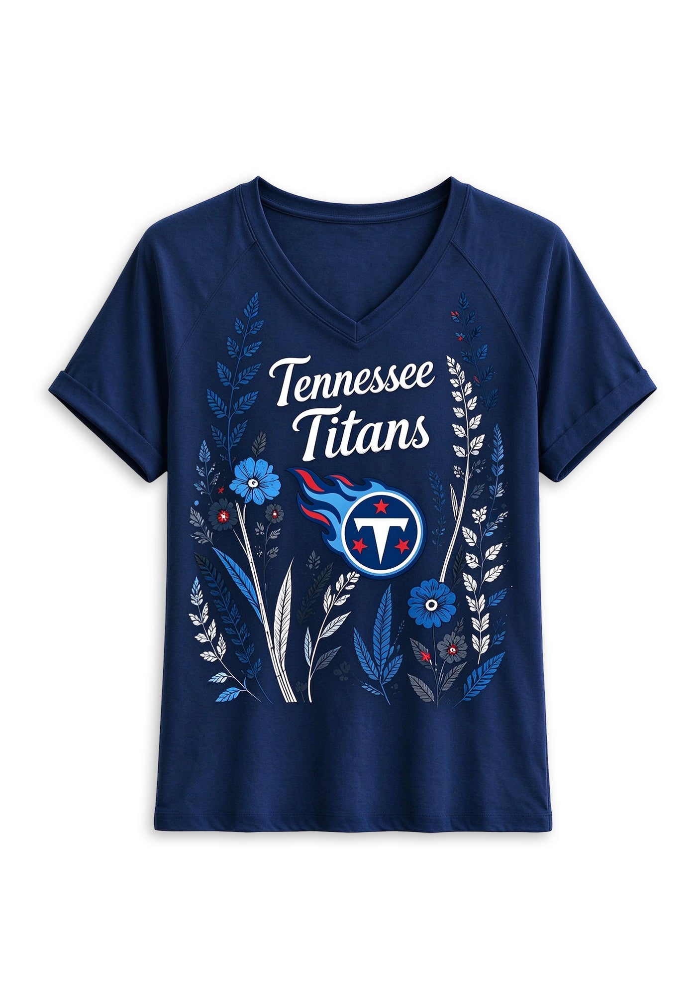 Women's Tennessee Titans Wildflower Graphic V-Neck Raglan Rolled T-Shirt Secondary image