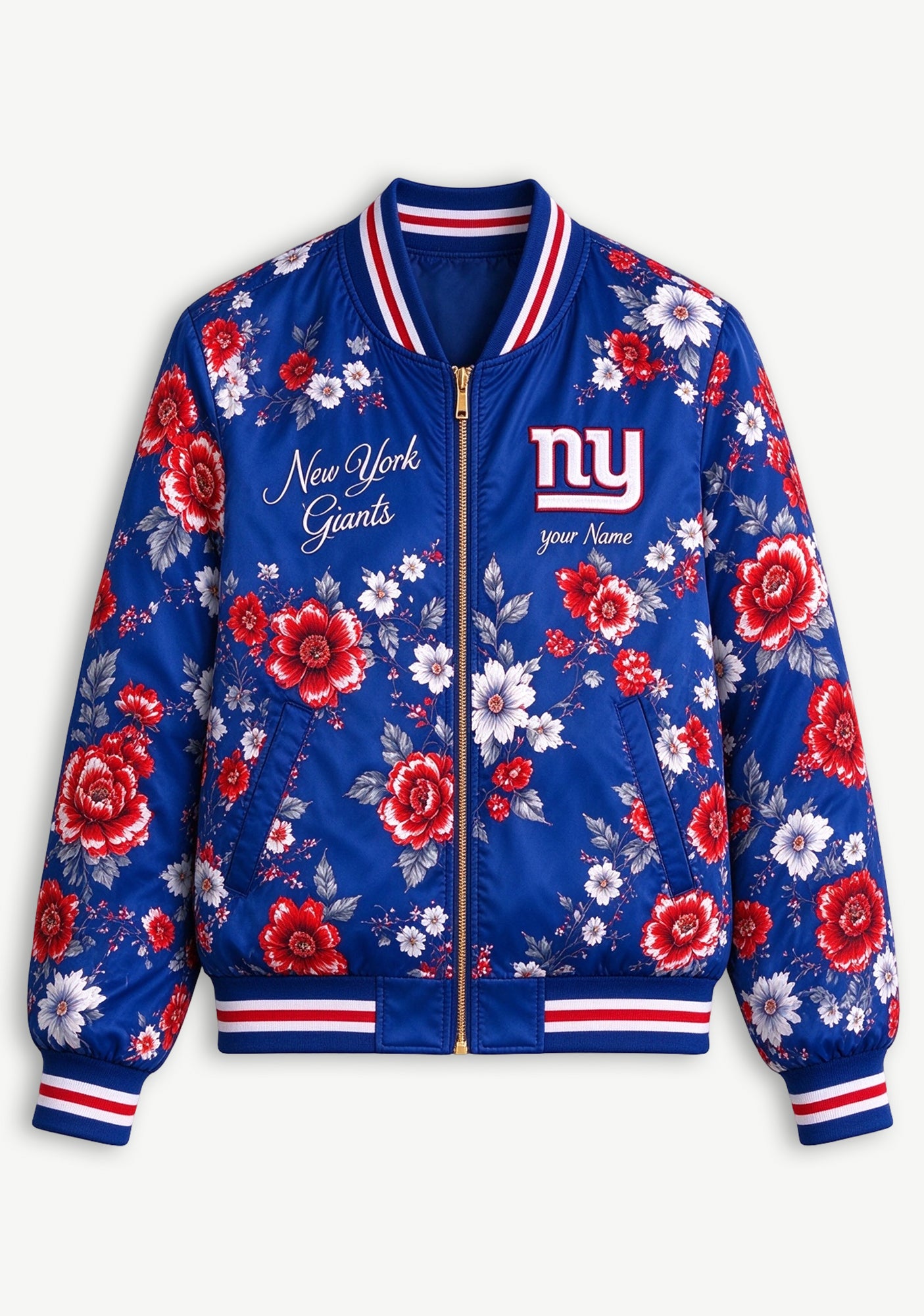 Women New York Giants Floral Print Zip Up Jacket Custom Name For Fan Secondary image