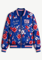 Women New York Giants Floral Print Zip Up Jacket Custom Name For Fan