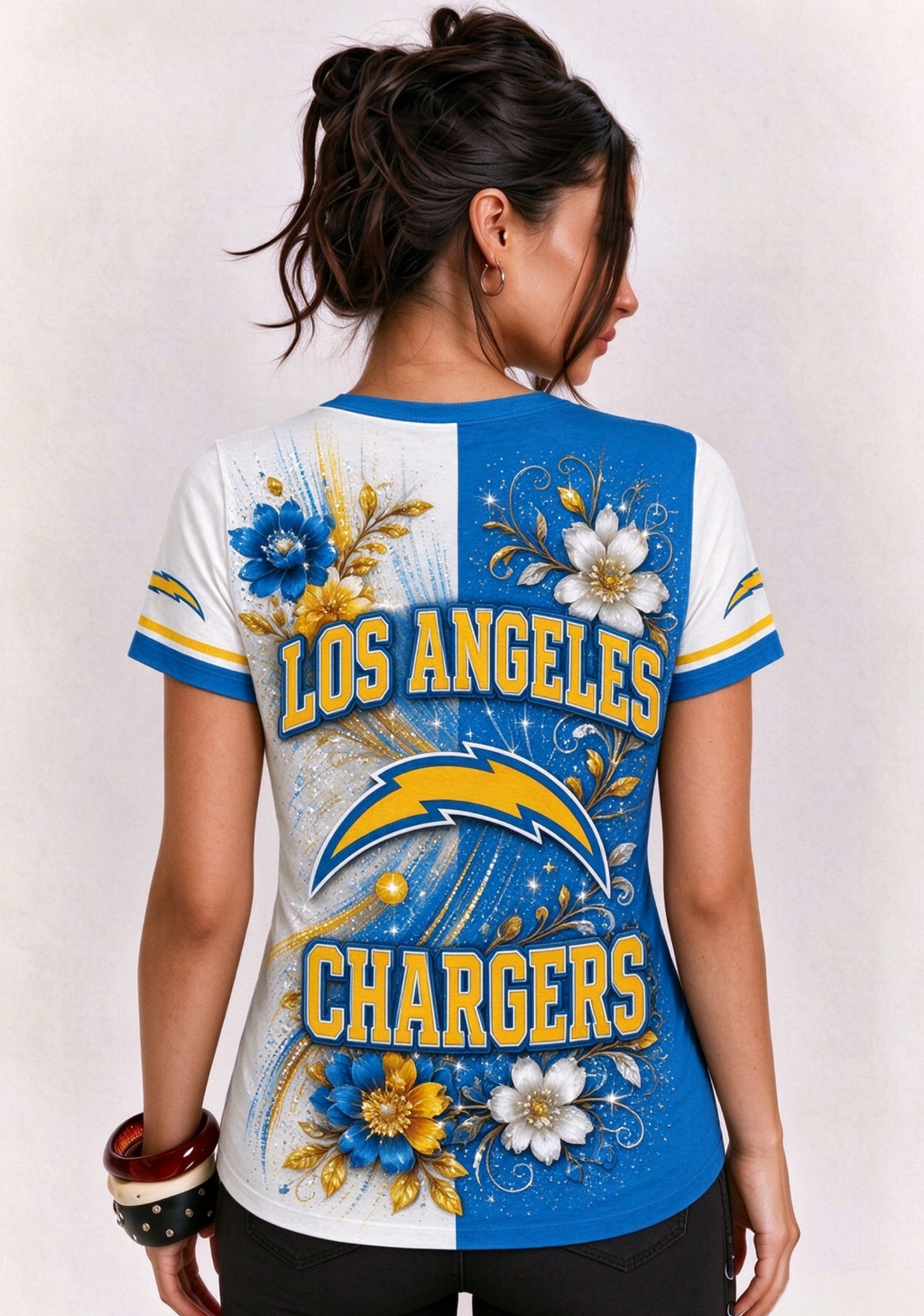 Women Los Angeles Chargers Floral Henley T-Shirt