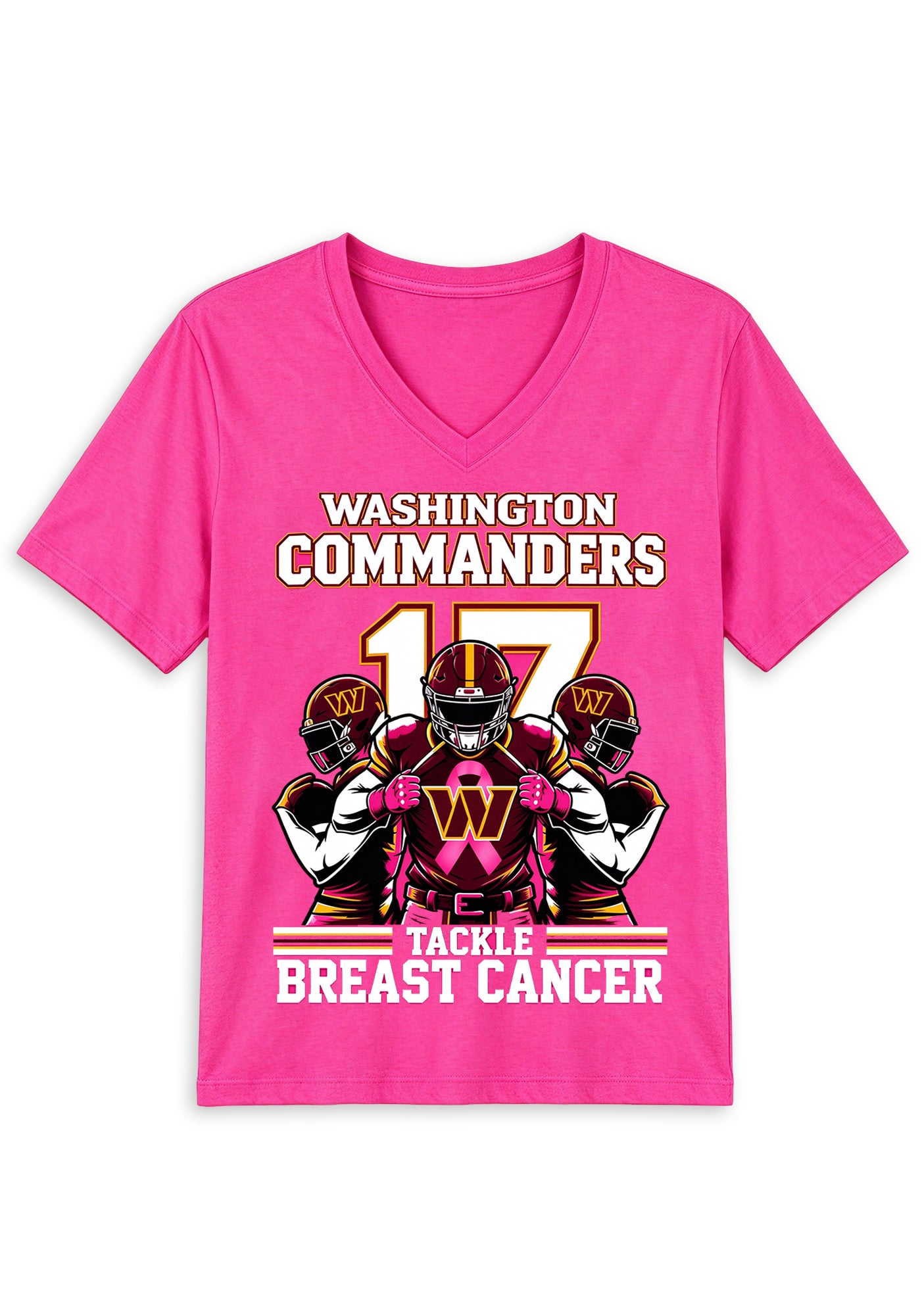 Washington Commanders Pink Out Tackle Breast Cancer Awareness V-Neck T-Shirt Secondary image