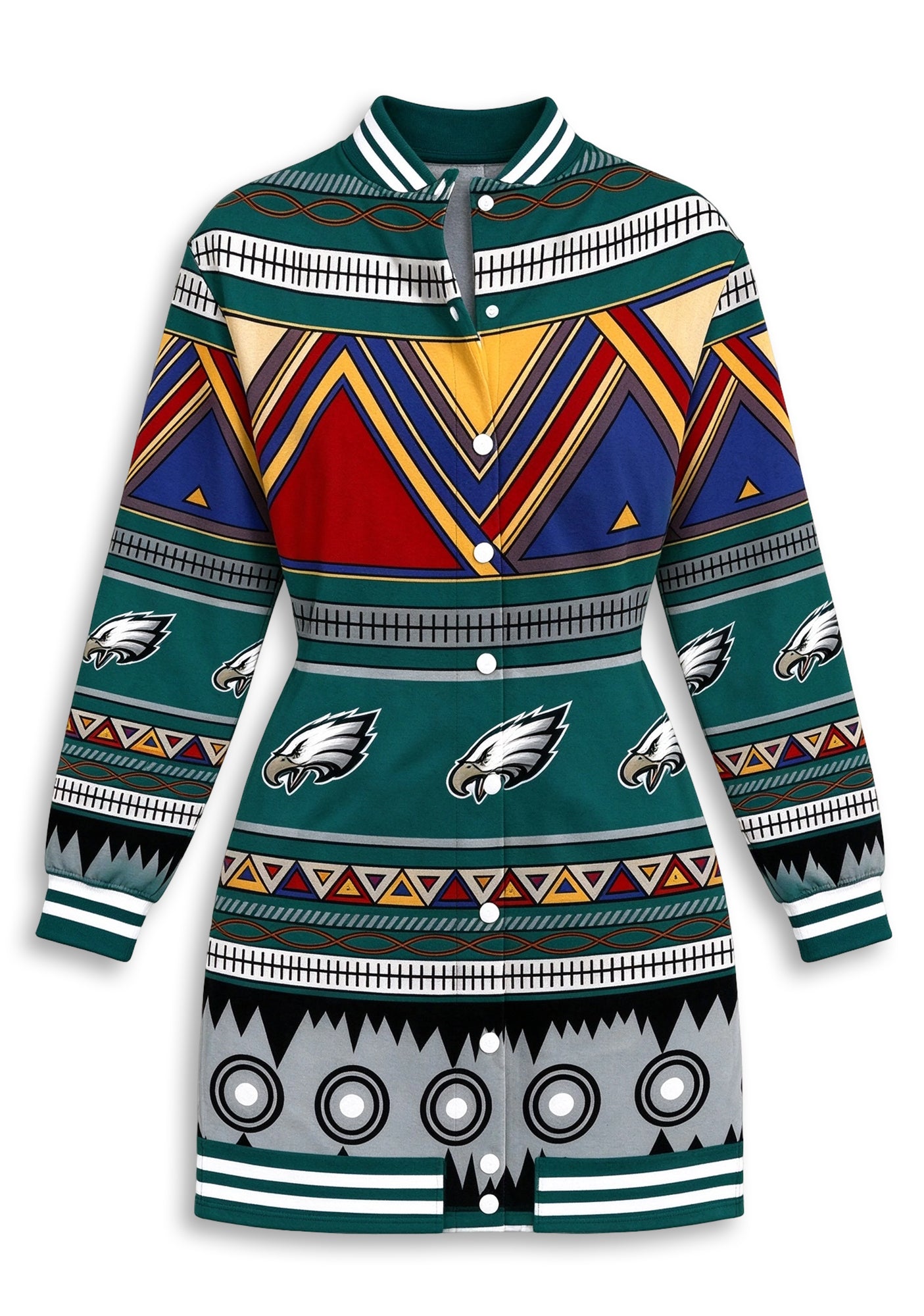 Women's Philadelphia Eagles Aztec Tribal Button Down Jacket Dress Secondary image