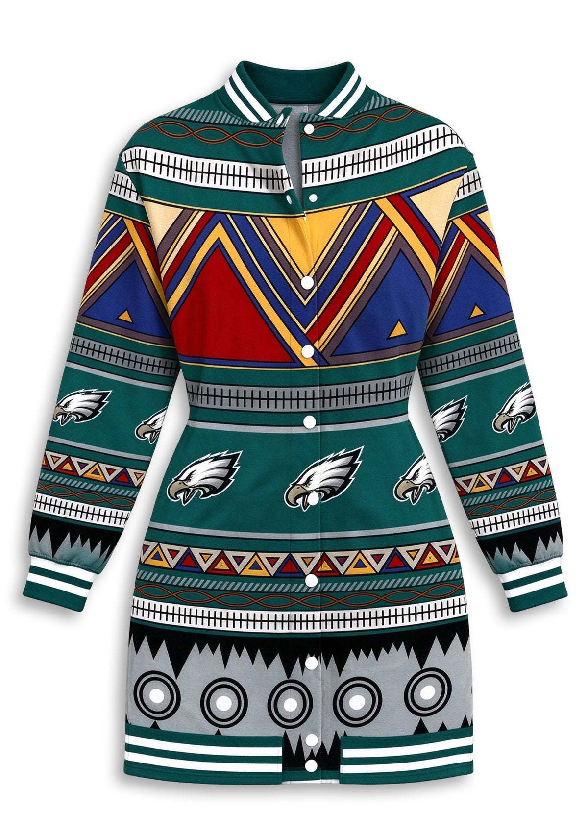 Women's Philadelphia Eagles Aztec Tribal Button Down Jacket Dress