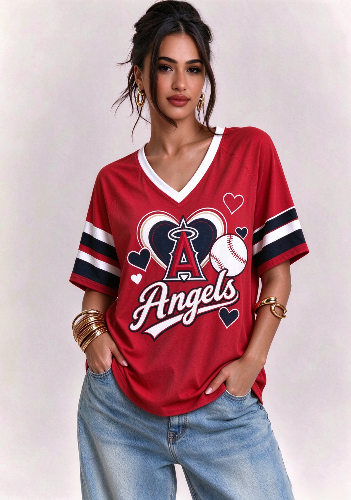 Women Los Angeles Angels Baseball Graphic V-Neck T-Shirt Main image