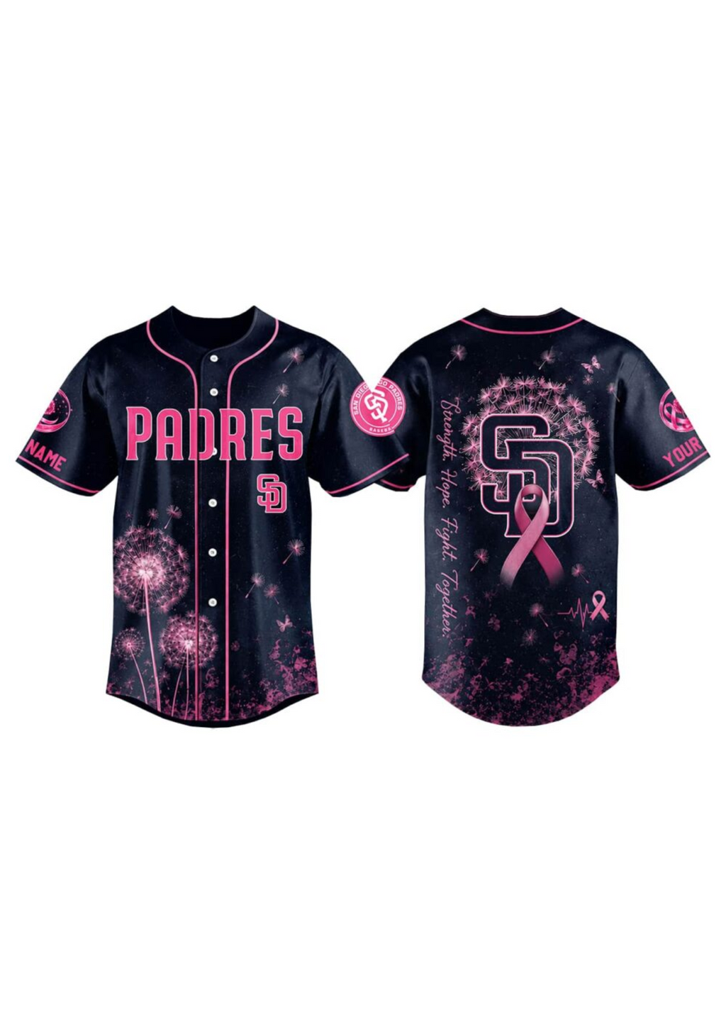 San Diego Padres Breast Cancer Awareness Dandelion V-Neck T-Shirt