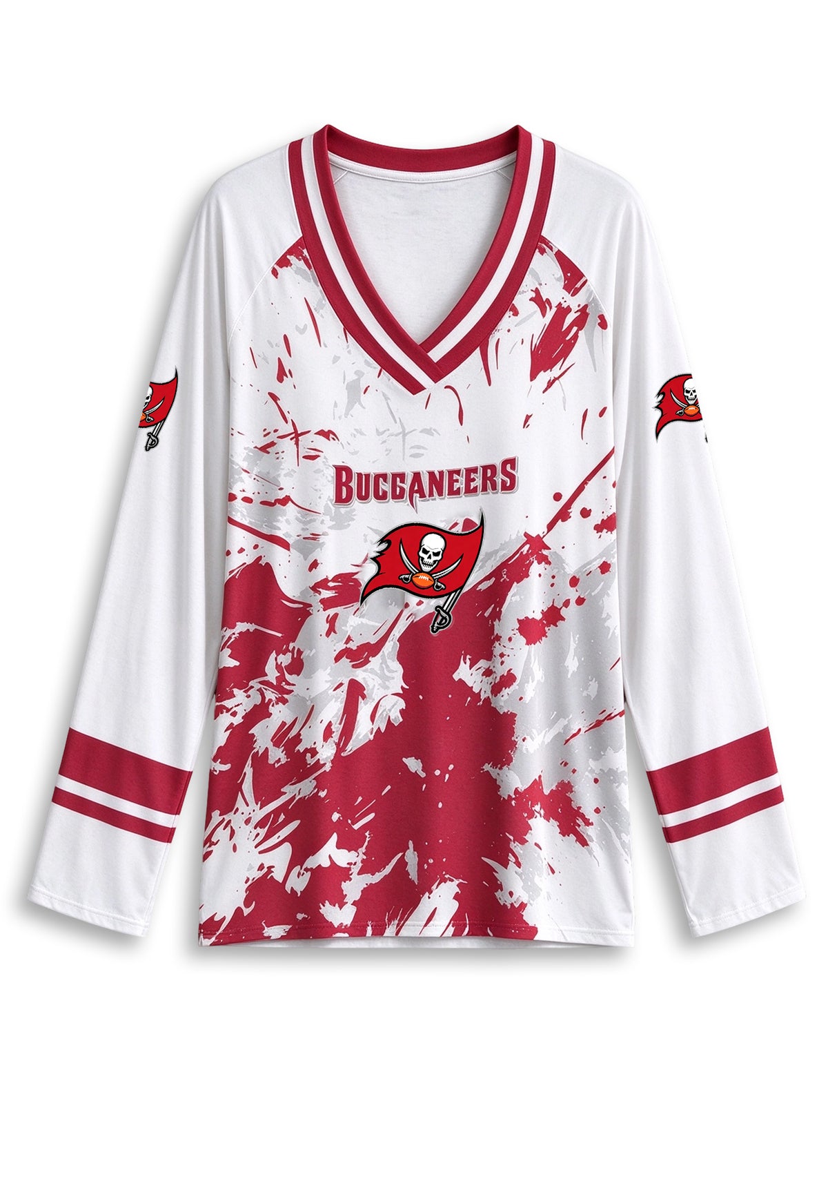 Women's Tampa Bay Buccaneers Graphic V Neck Long Sleeve Shirt