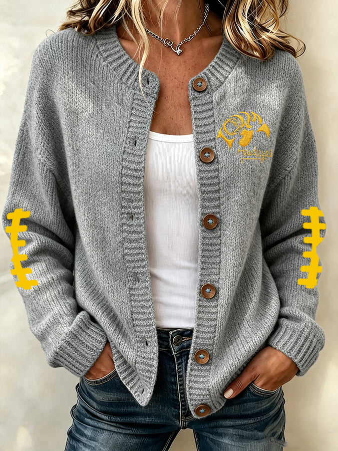 Women'S Football Printed Knitted Cardigan