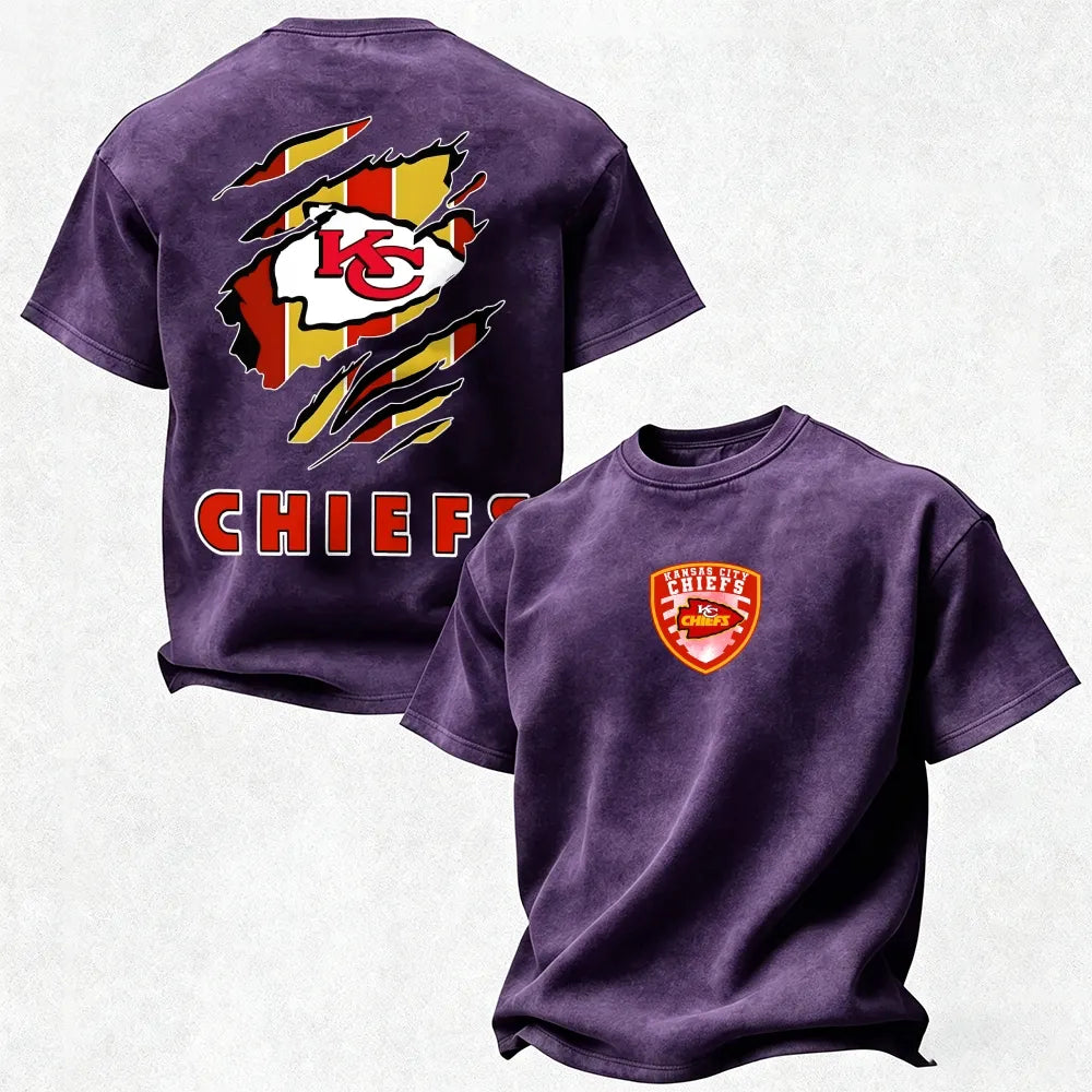 Kansas City Chiefs Printed Unisex 100% Pure Cotton Washed T-Shirt