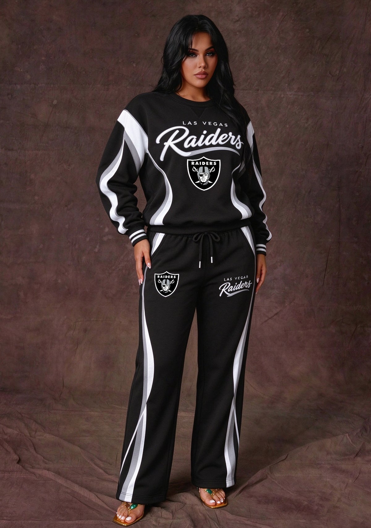 Women's Las Vegas Raiders Crewneck Sweatshirt & Flared Pants 2 Piece Set Main image