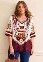 Women’s Washington Commanders Boho Floral V-Neck 3/4 Sleeve Shirt
