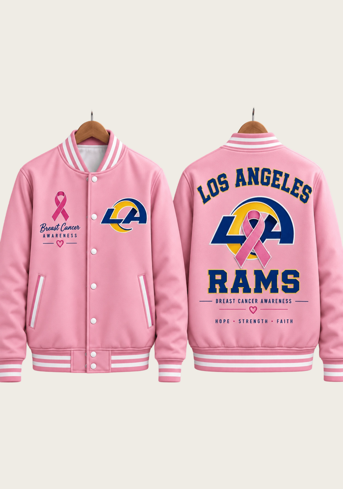 Los Angeles Rams Breast Cancer Awareness Pink Ribbon Varsity Jacket Main image