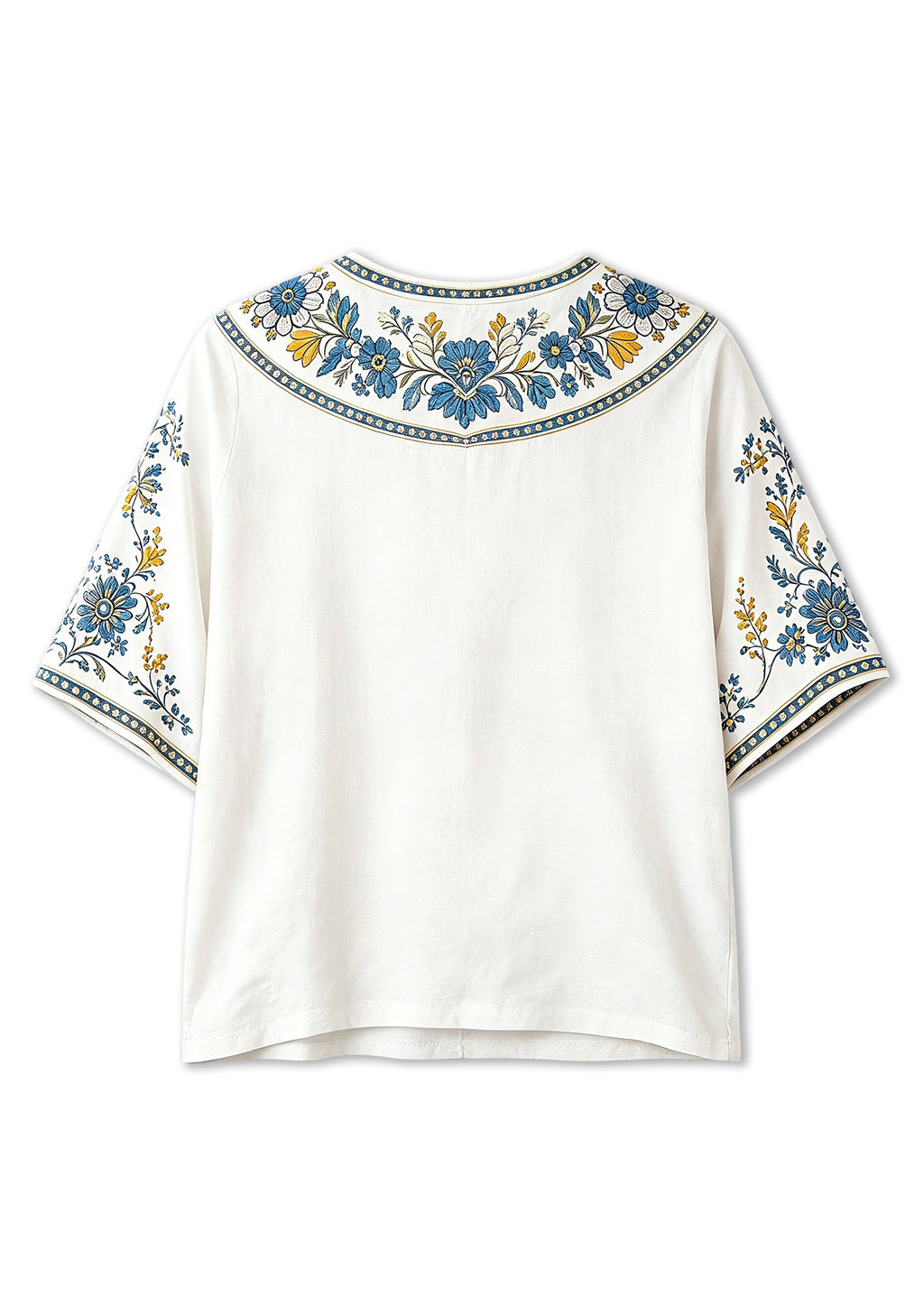 Boho Blue Gold Floral Los Angeles Chargers V-Neck Blouse