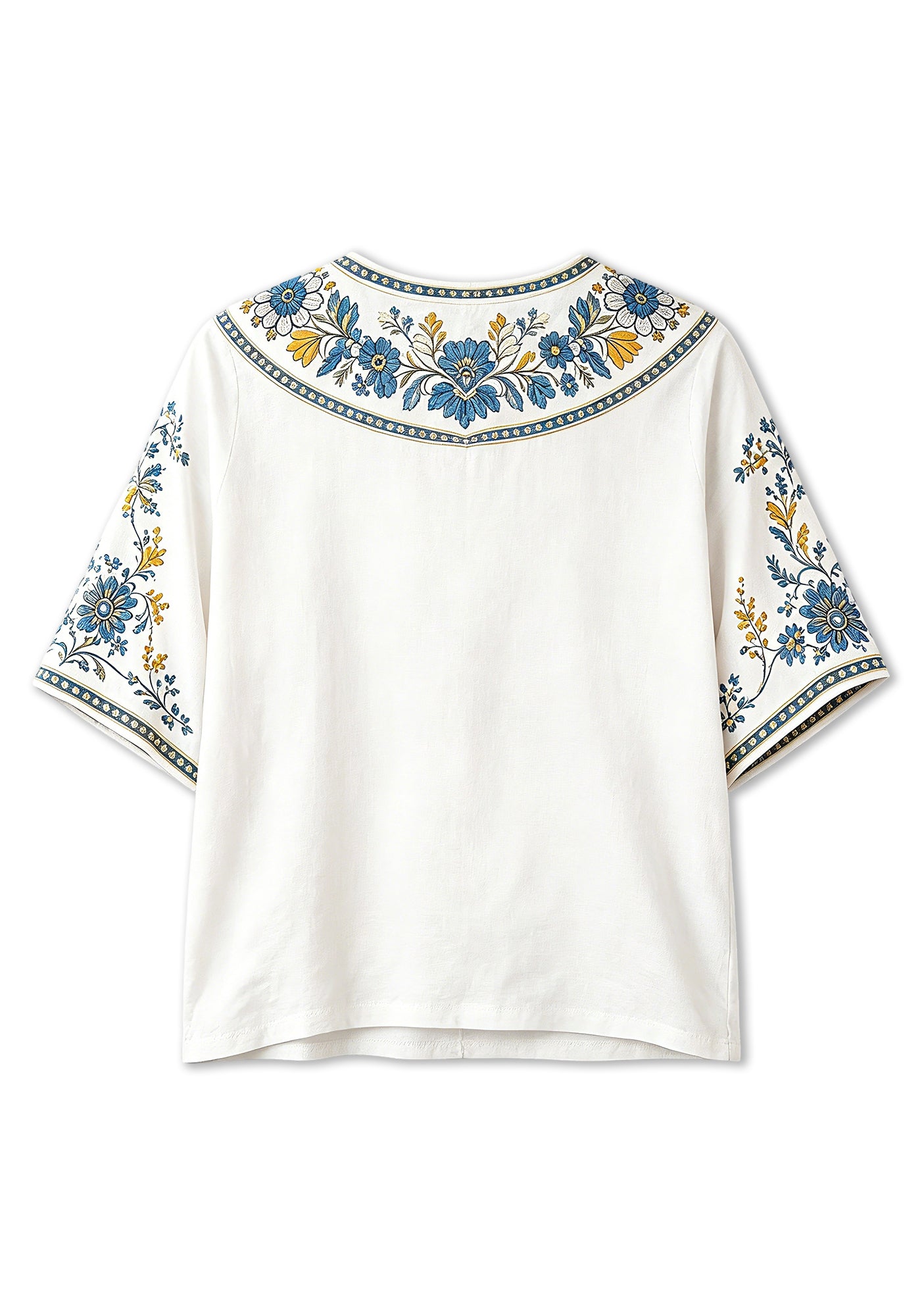 Boho Blue Gold Floral Los Angeles Chargers V-Neck Blouse