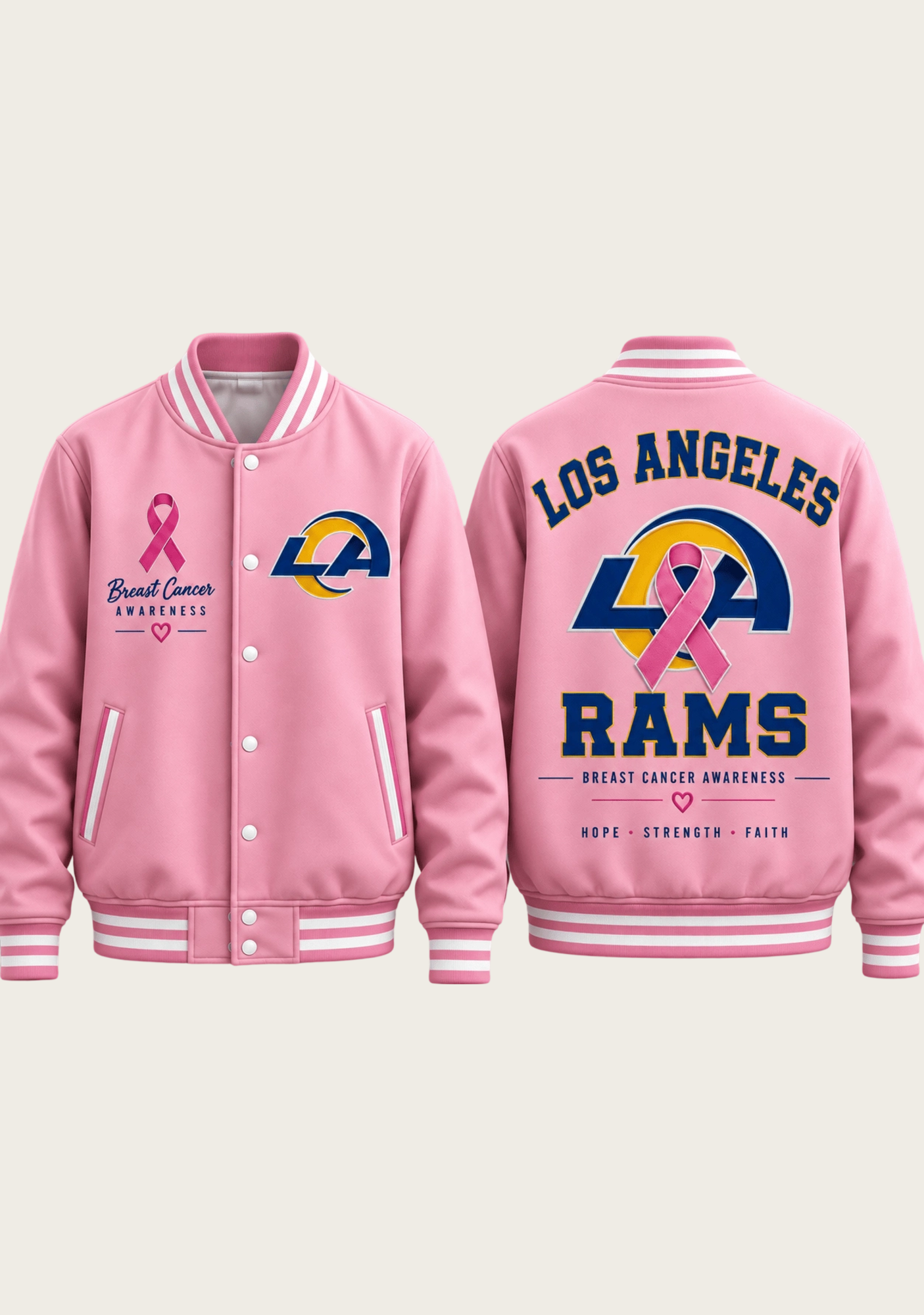 Los Angeles Rams Breast Cancer Awareness Pink Ribbon Varsity Jacket Secondary image