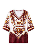 Women’s Washington Commanders Boho Floral V-Neck 3/4 Sleeve Shirt