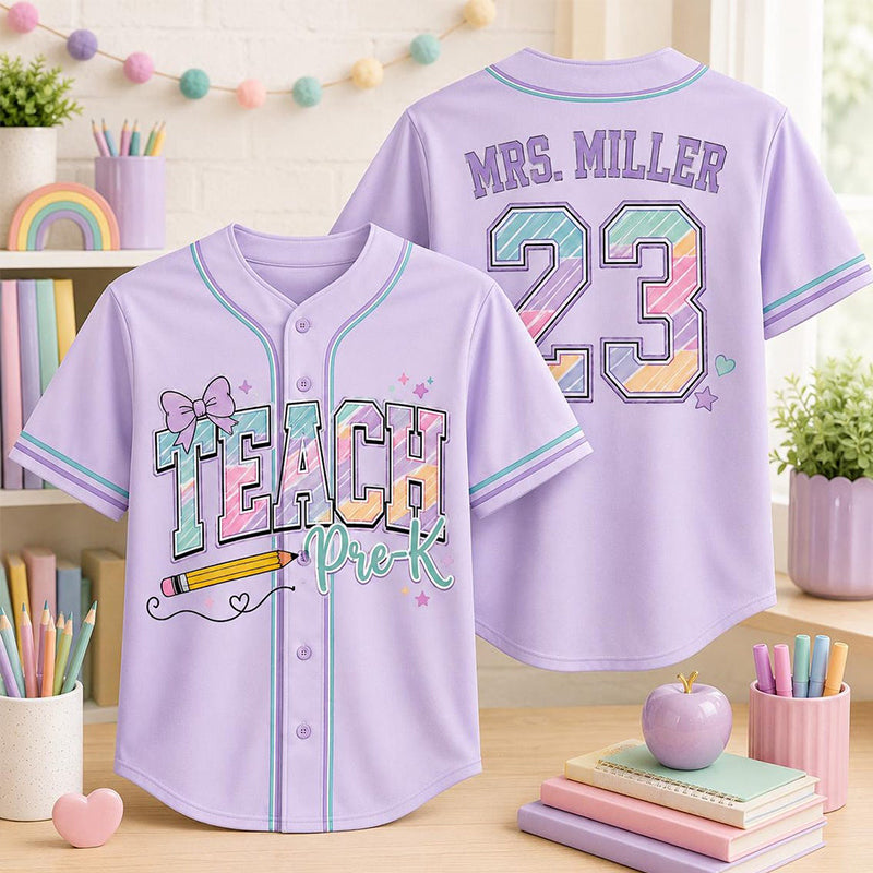 Personalized Grade And Name Rainbow Printing Letter Teacher Baseball Jersey Secondary image