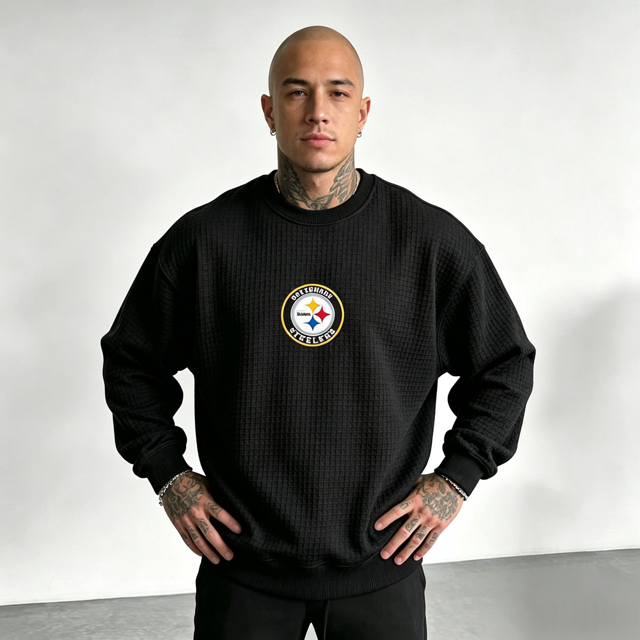 Pittsburgh Steelers Helmet Graphic Waffle Knit Crewneck Sweatshirt Secondary image