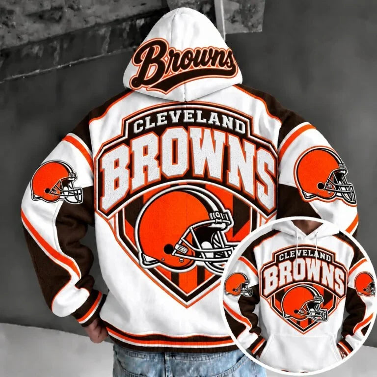 Cleveland Browns Retro Varsity Color Block Back Print Pullover Hoodie
