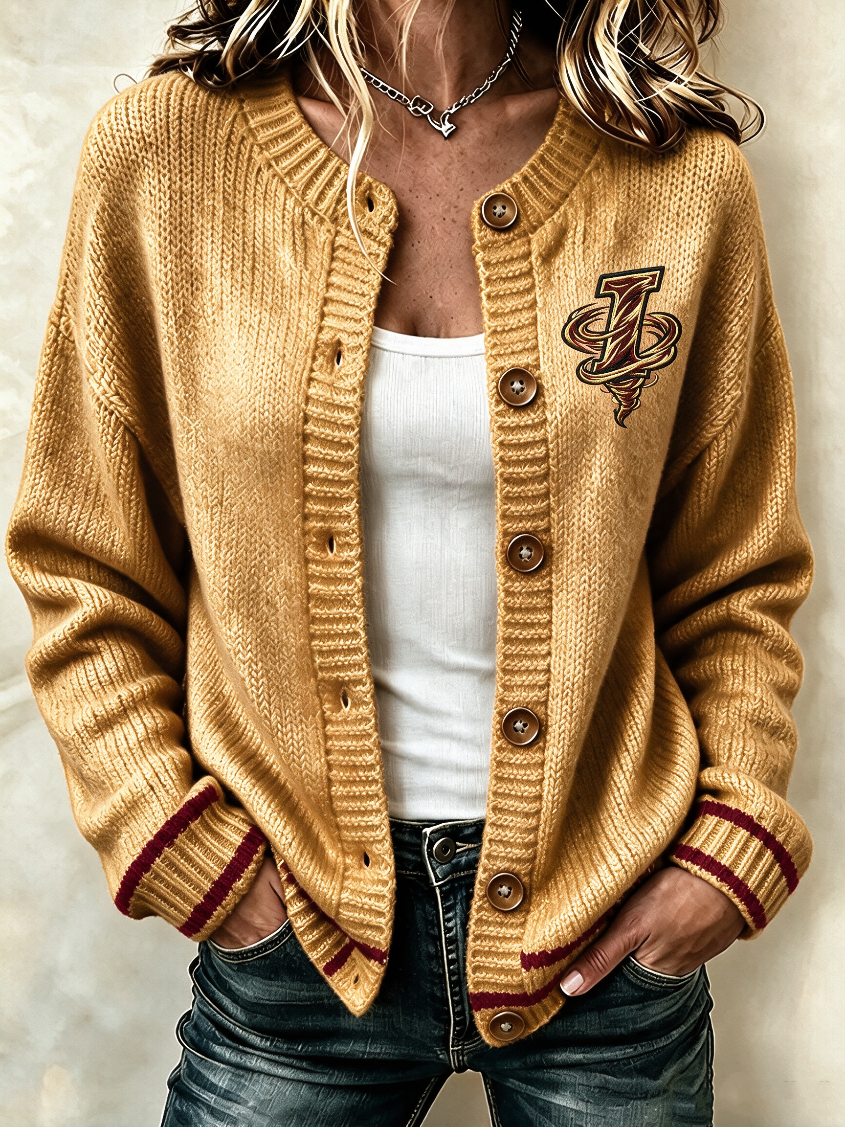 Women'S Football Printed Knitted Cardigan Secondary image
