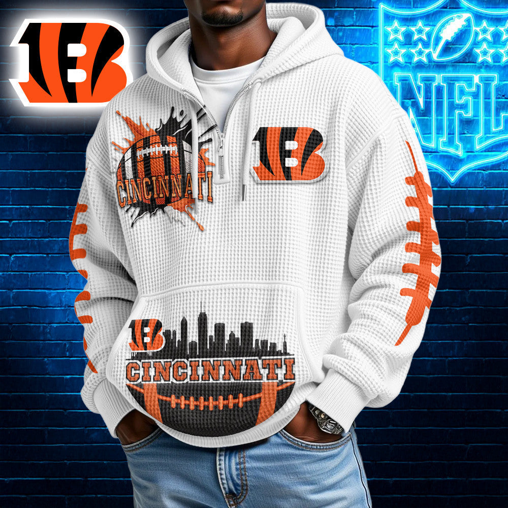 Cincinnati Bengals | Premium NFL Waffle Zipper Long Sleeve Hooded Sweatshirt HI Main image
