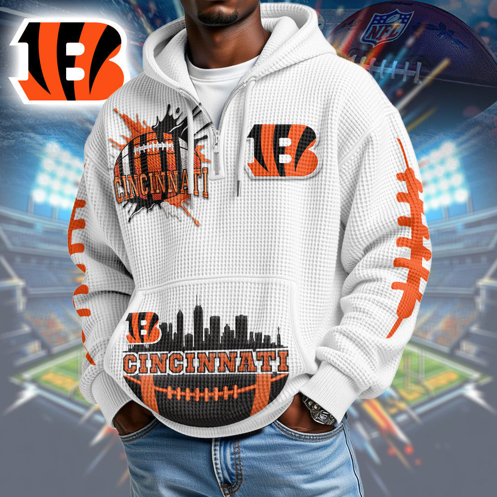 Cincinnati Bengals | Premium NFL Waffle Zipper Long Sleeve Hooded Sweatshirt HI Secondary image