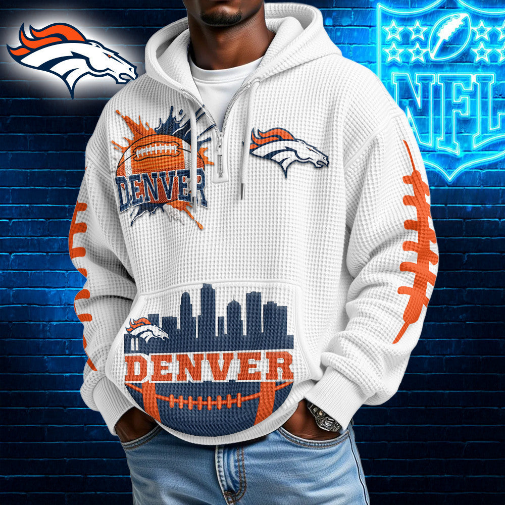Denver Broncos | Premium NFL Waffle Zipper Long Sleeve Hooded Sweatshirt HI Secondary image