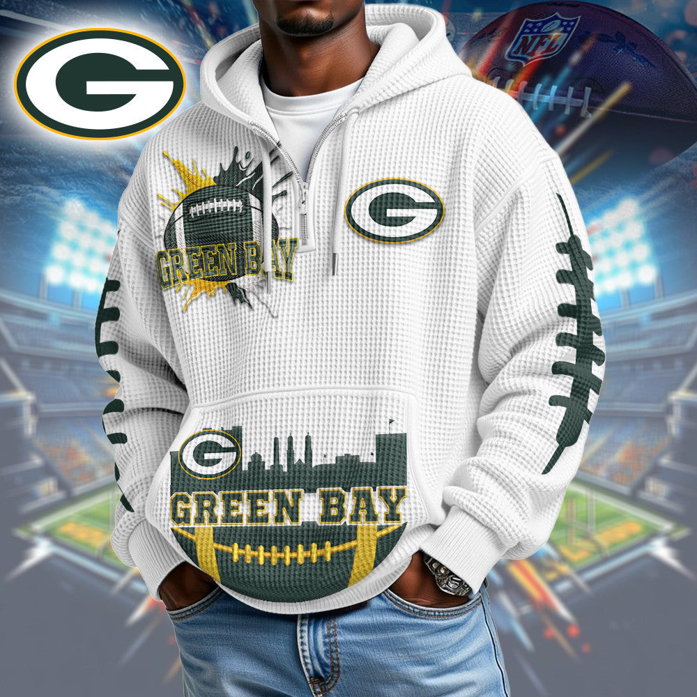Green Bay Packers | Premium NFL Waffle Zipper Long Sleeve Hooded Sweatshirt