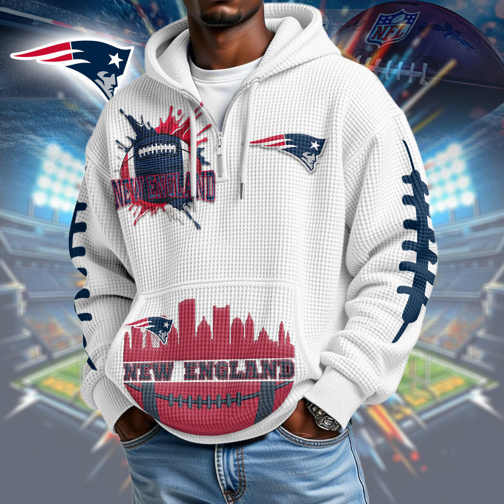 New England Patriots | Premium NFL Waffle Zipper Long Sleeve Hooded Sweatshirt HI
