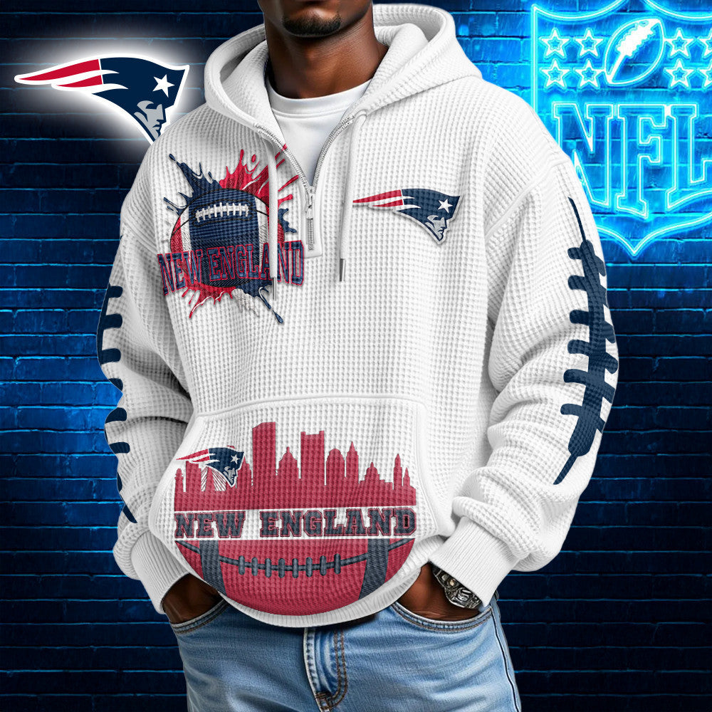 New England Patriots | Premium NFL Waffle Zipper Long Sleeve Hooded Sweatshirt HI Secondary image
