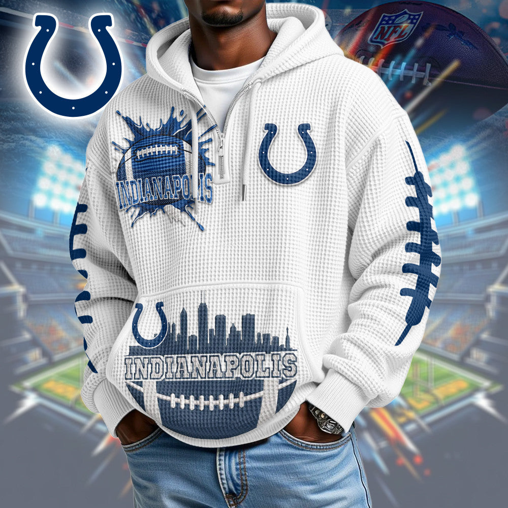 Indianapolis Colts | Premium NFL Waffle Zipper Long Sleeve Hooded Sweatshirt HI