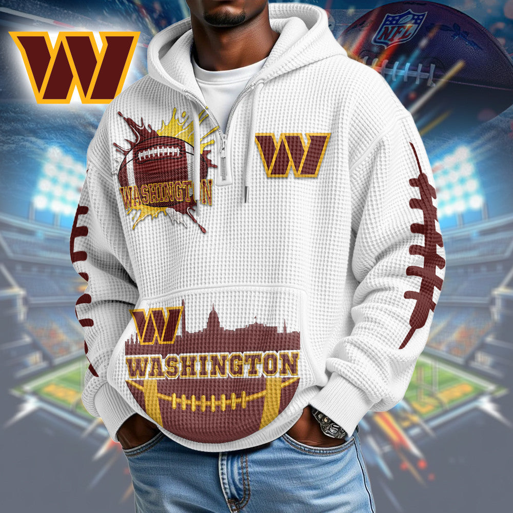 Washington Commanders | Premium NFL Waffle Zipper Long Sleeve Hooded Sweatshirt HI Secondary image