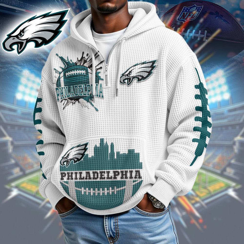 Philadelphia Eagles | Premium NFL Waffle Zipper Long Sleeve Hooded Sweatshirt HI Secondary image